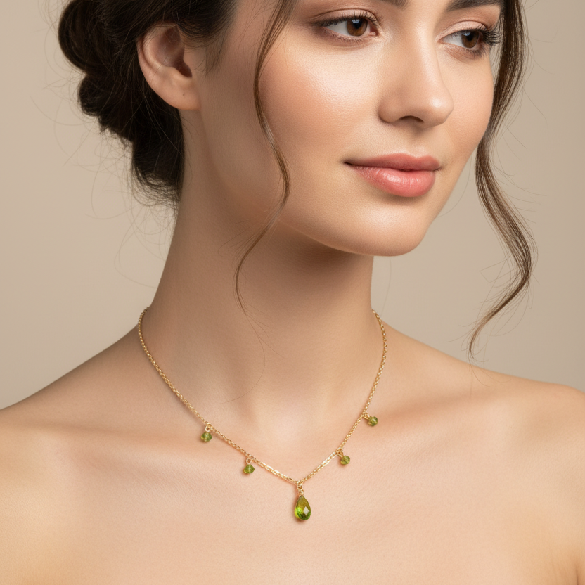 Green Crystal Teardrop Necklace