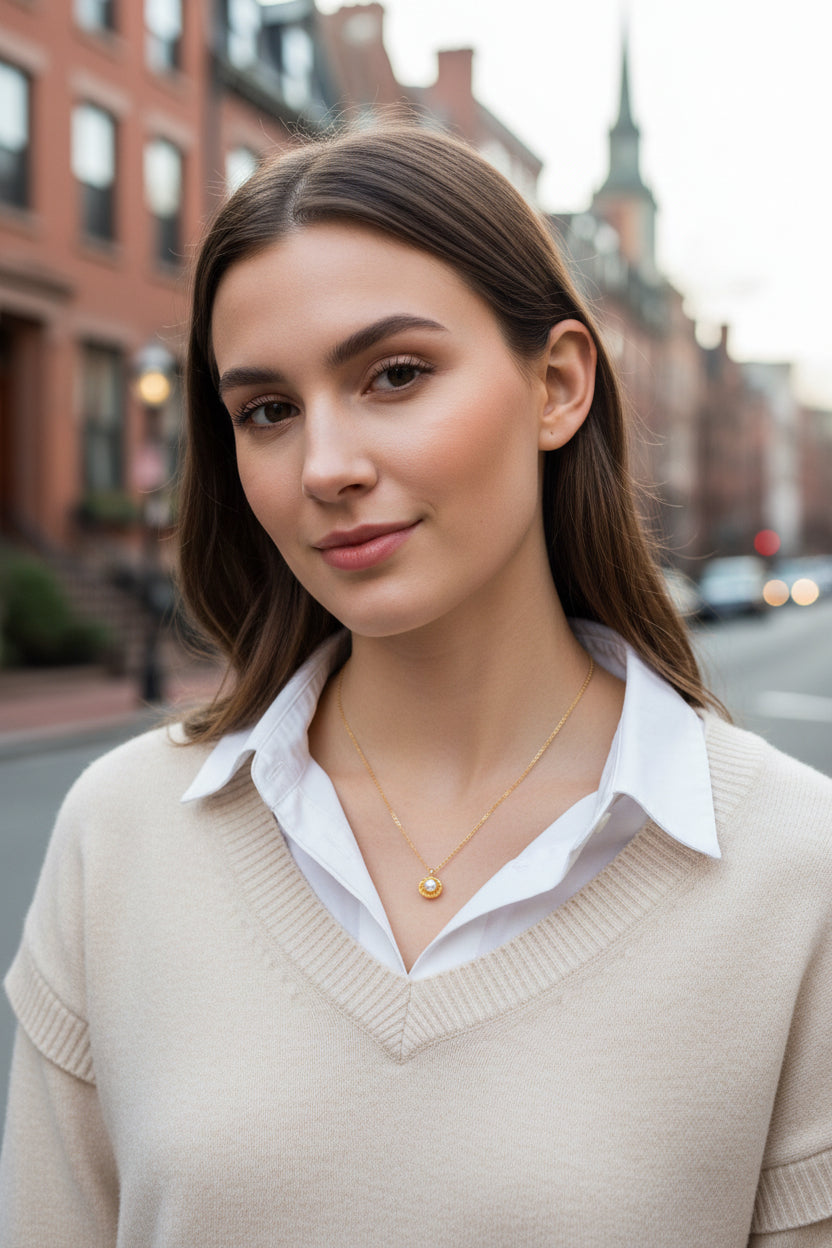 14K Gold Fill Sea Shell Necklace With Pearl