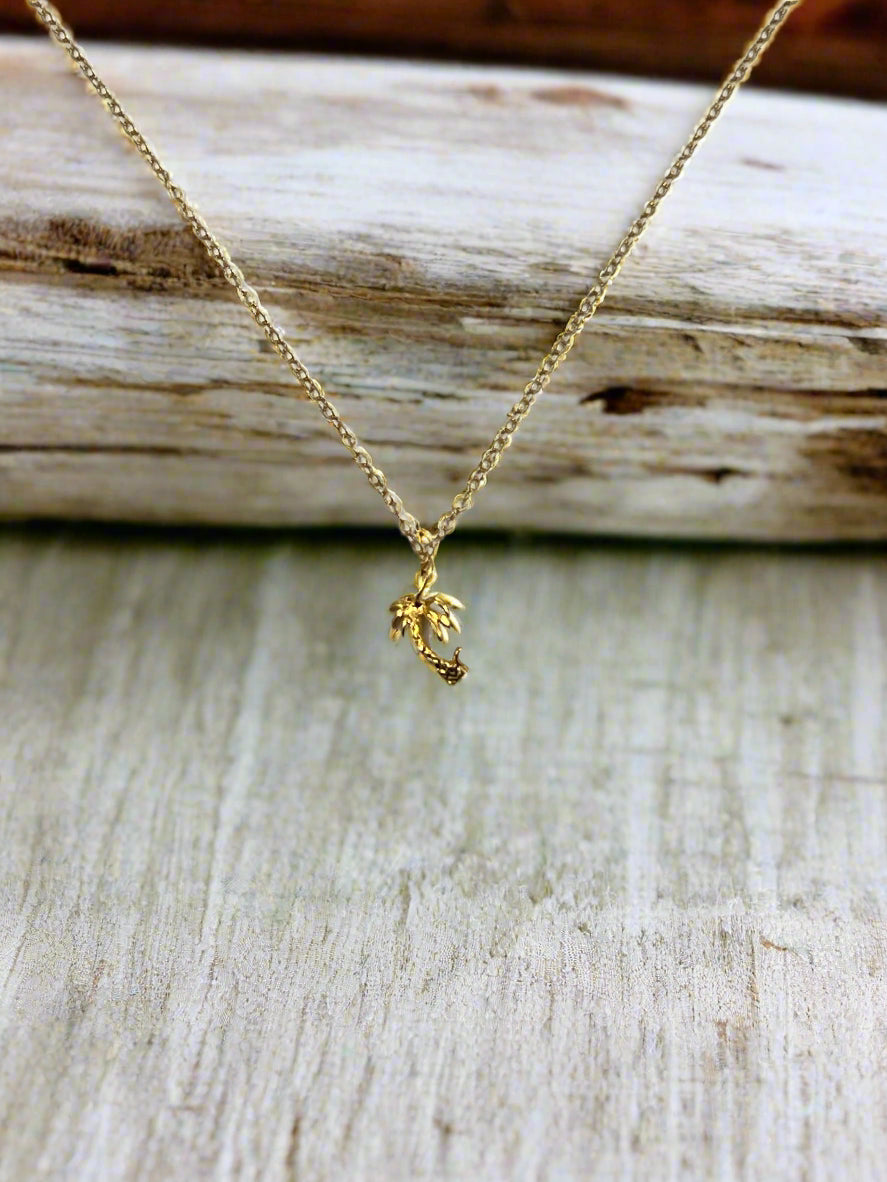 14K Gold Fill Palm Tree Charm Necklace, Handcrafted with love, this 14K gold fill necklace features a delicate palm tree charm