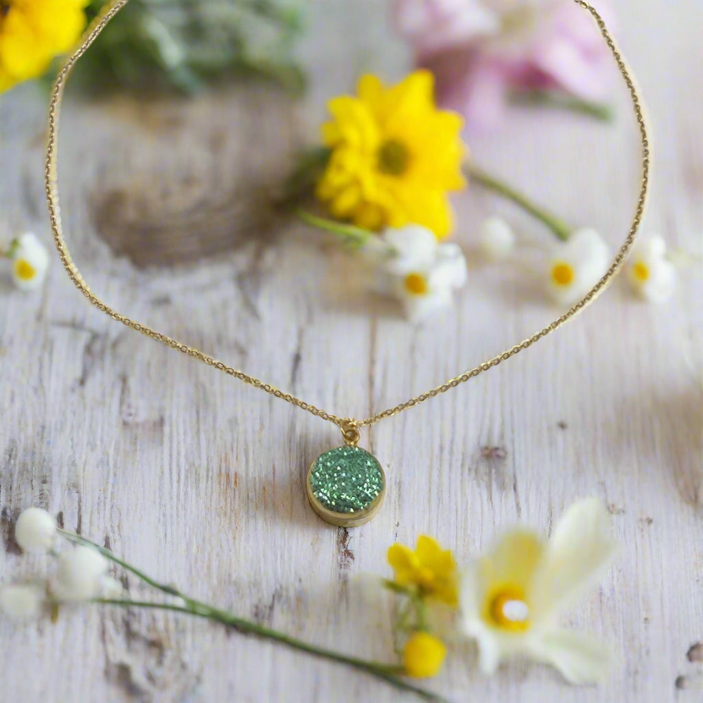 Emerald Green Stardust Charm Necklace