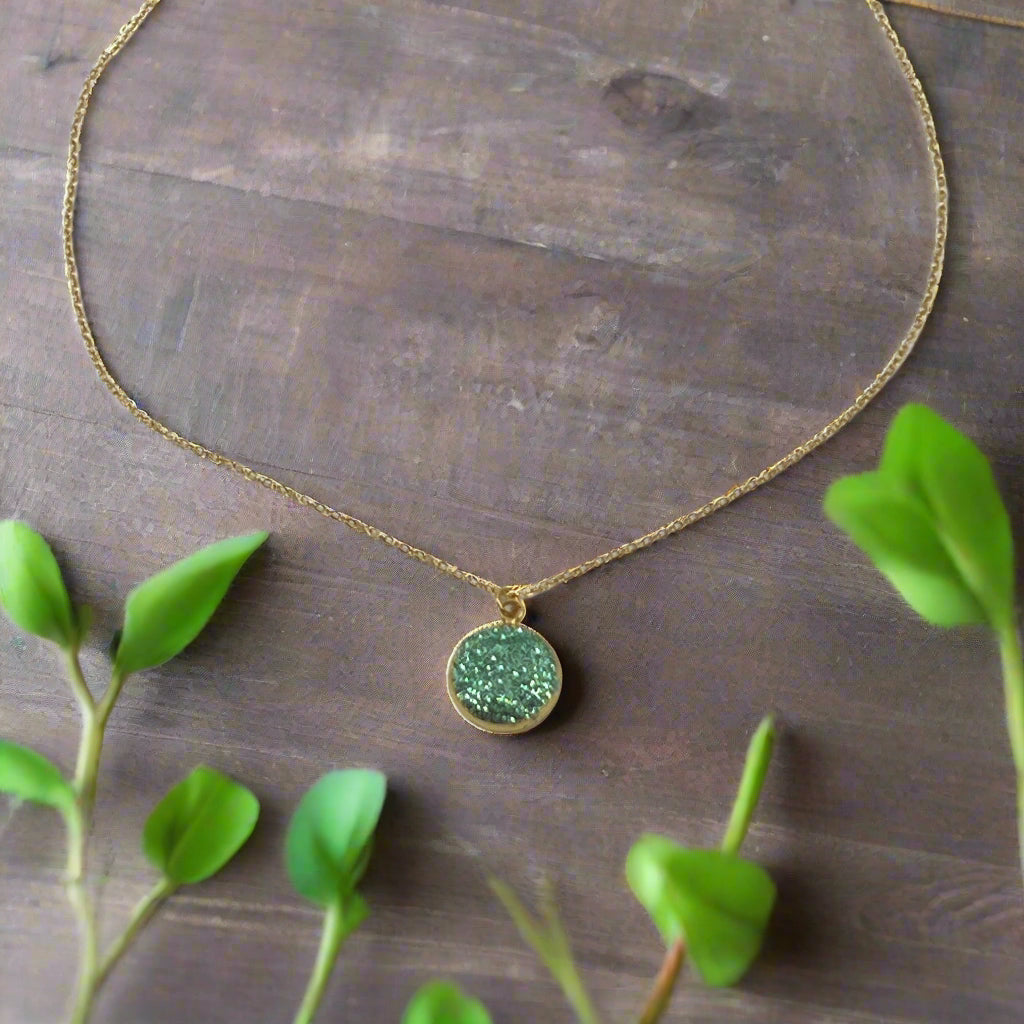 Emerald Green Stardust Charm Necklace