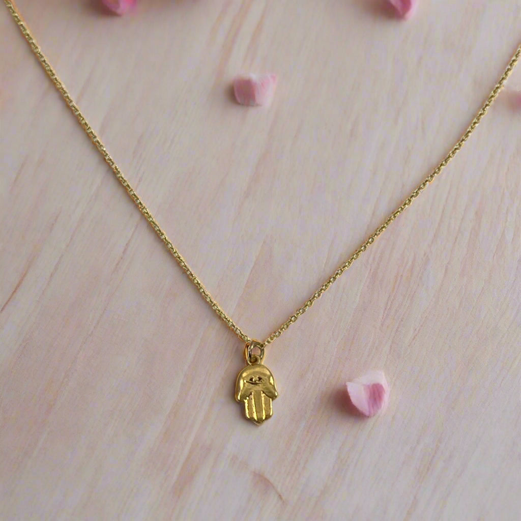 14K Gold Fill Hamsa Hand Eye Charm Necklace