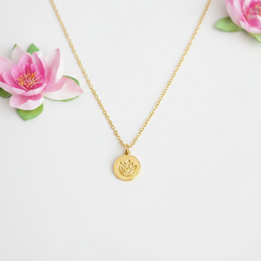 14K Gold Fill Lotus Flower Charm Necklace