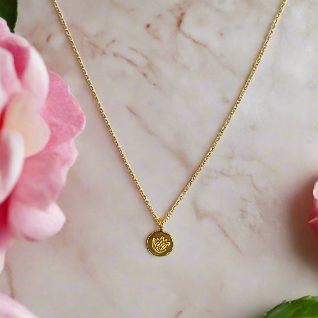 14K Gold Fill Lotus Flower Charm Necklace