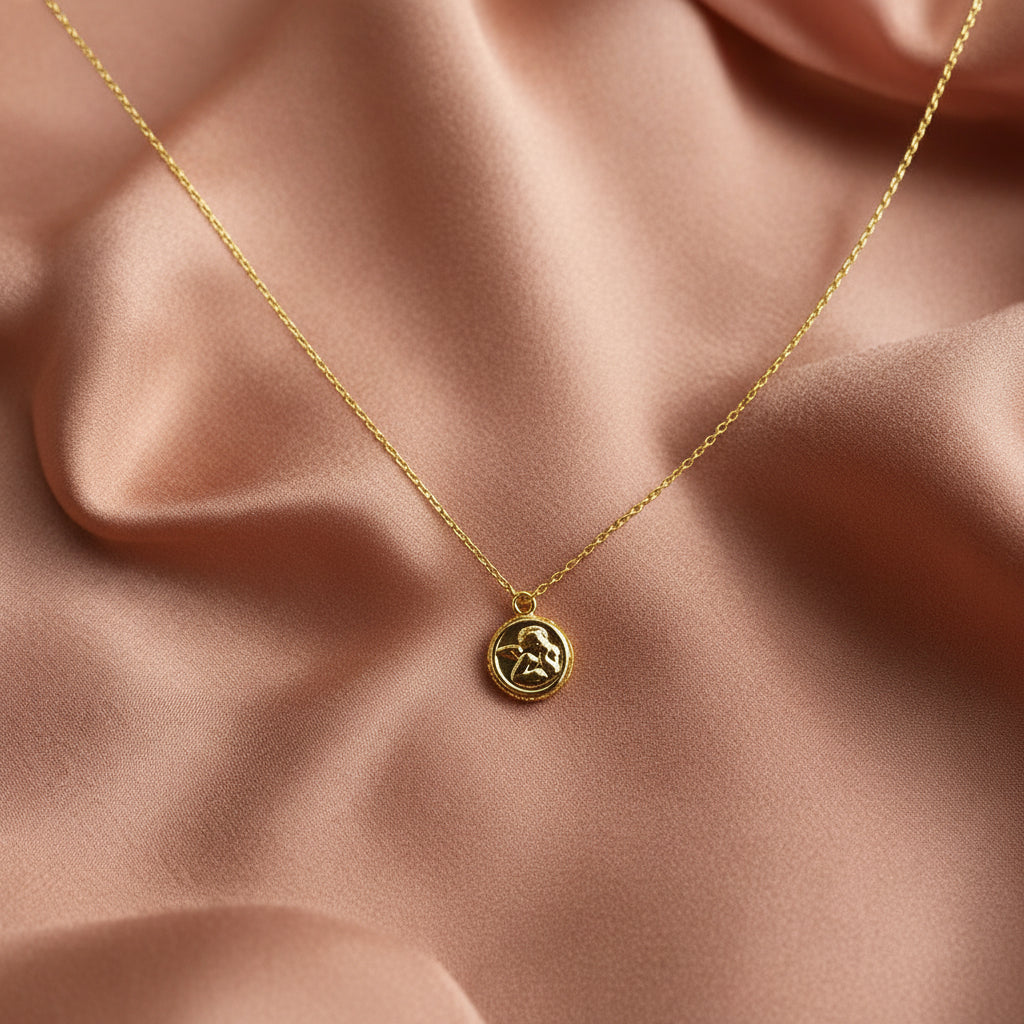 14K Gold Fill Angel Face Medallion Necklace