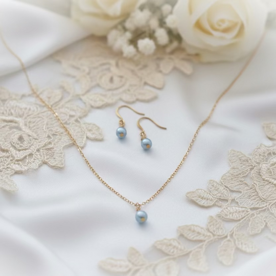 Baby Blue Pearl Bridesmaid Gift Necklace Earring Set, Celebrate your bridesmaids in style with this elegant pearl necklace and earring set
