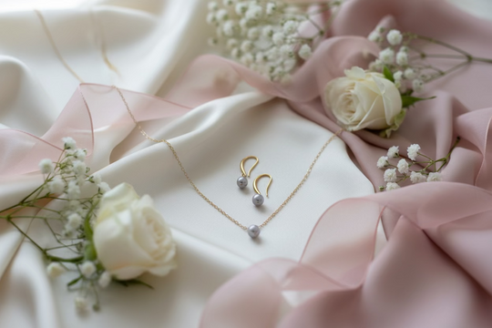 Lavender Pearl Bridesmaid Necklace Gift Set, Celebrate your bridal party in timeless elegance with this exquisite lavender pearl necklace and earring set