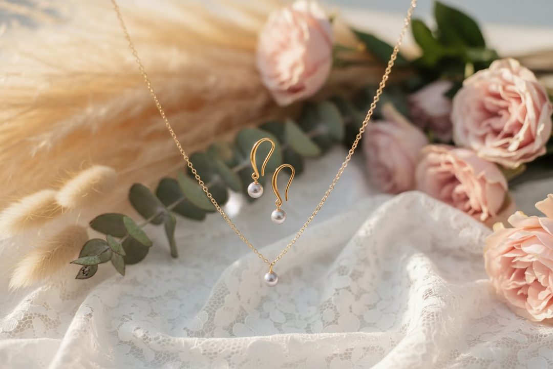 Lavender Pearl Bridesmaid Necklace Gift Set, Celebrate your bridal party in timeless elegance with this exquisite lavender pearl necklace and earring set