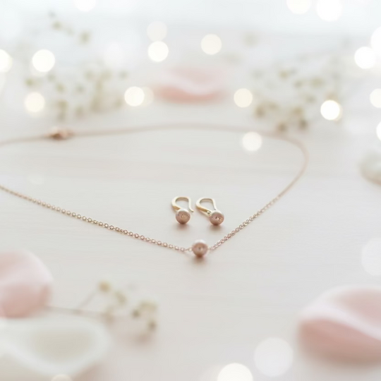 Rose Gold Pearl Bridesmaid Necklace Gift Set, Timeless Rose Gold Pearl Bridesmaid Necklace & Earring Set featuring lustrous 6mm pearls paired