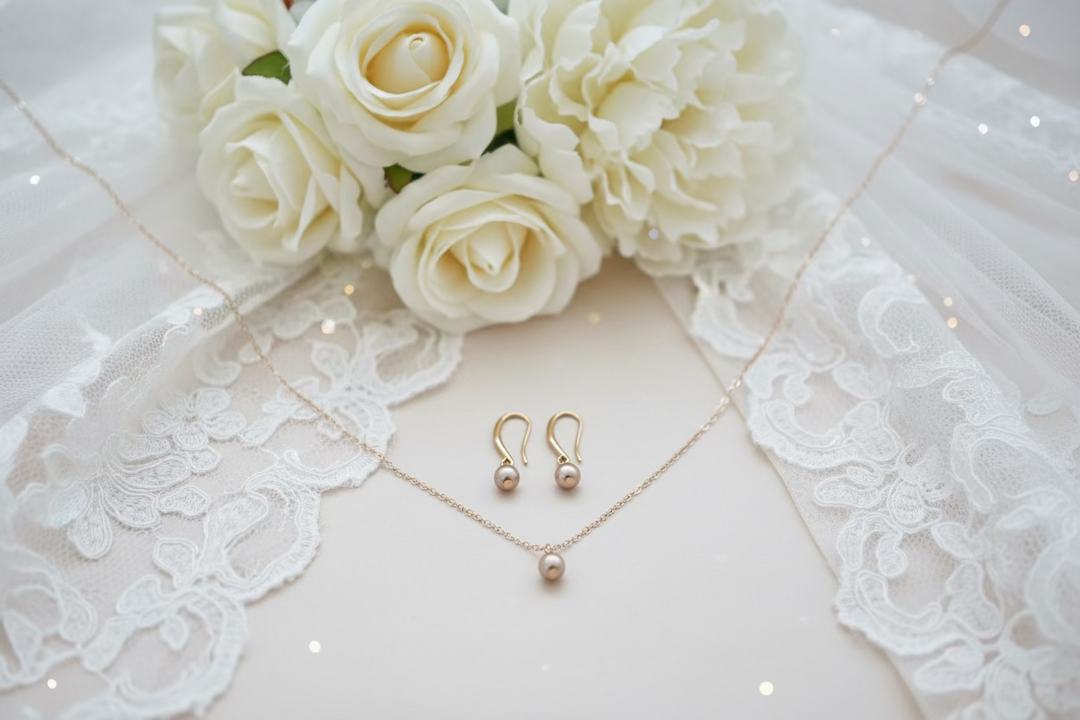 Rose Gold Pearl Bridesmaid Necklace Gift Set, Timeless Rose Gold Pearl Bridesmaid Necklace & Earring Set featuring lustrous 6mm pearls paired