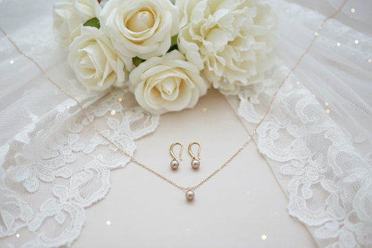 Rose Gold Pearl Bridesmaid Necklace Gift Set, Timeless Rose Gold Pearl Bridesmaid Necklace & Earring Set featuring lustrous 6mm pearls paired