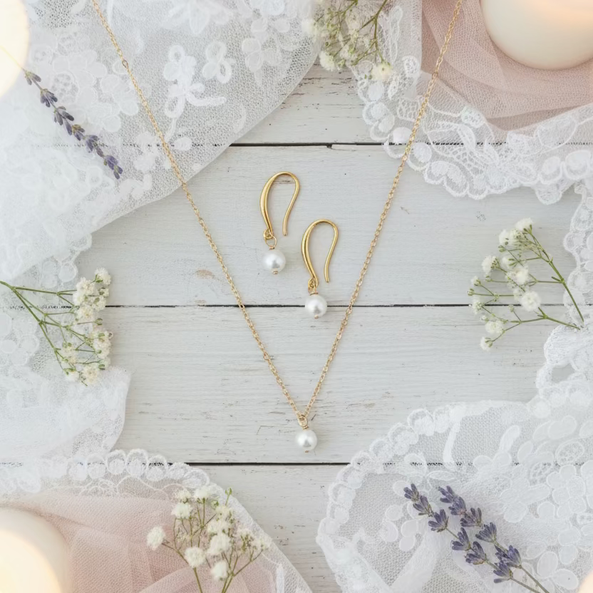 Cream Pearl Bridesmaid Necklace Gift Set, Perfect for bridesmaids and wedding celebrations, this elegant soft cream color pearl necklace and earring set combines timeless beauty with practical design