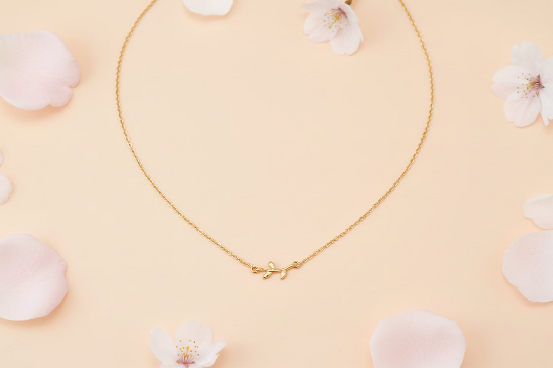 14K Gold Fill Olive Branch Charm Necklace