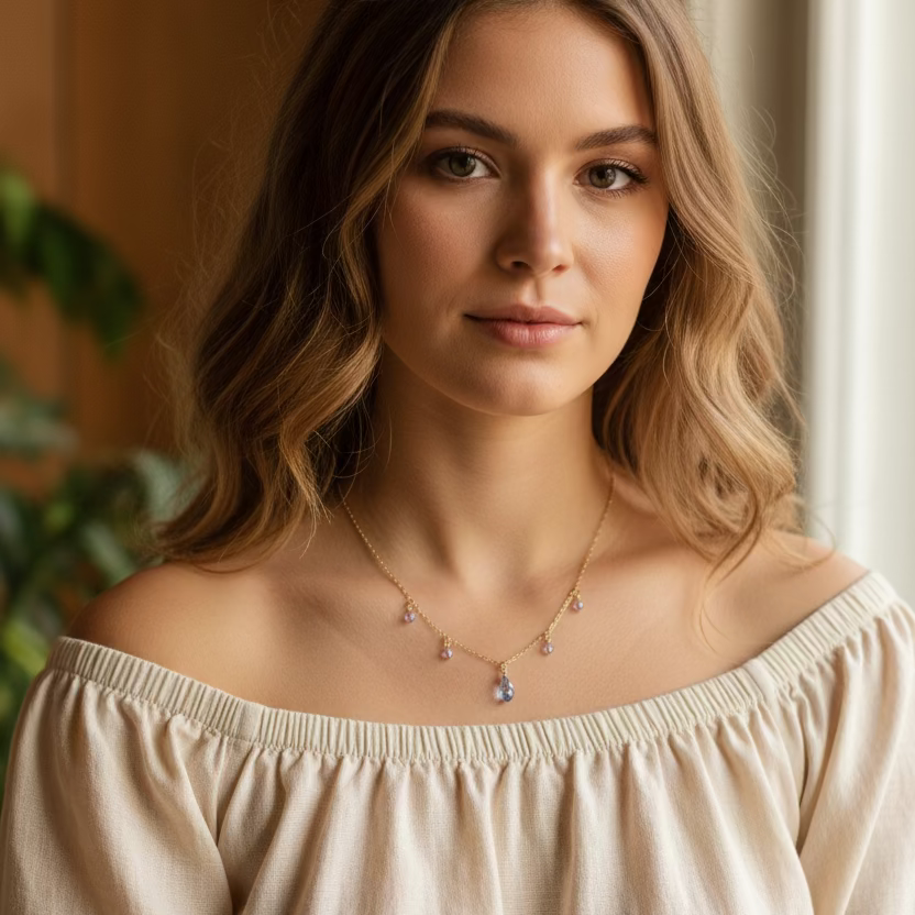 Lavender Crystal Teardrop Necklace