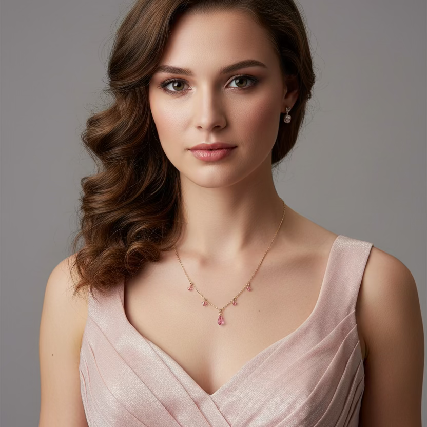 Pink Crystal Teardrop Necklace