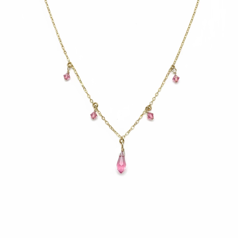 Pink Crystal Teardrop Necklace