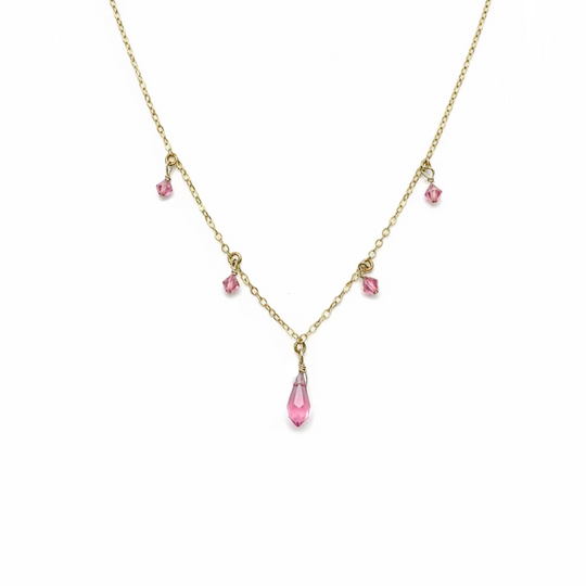 Pink Crystal Teardrop Necklace