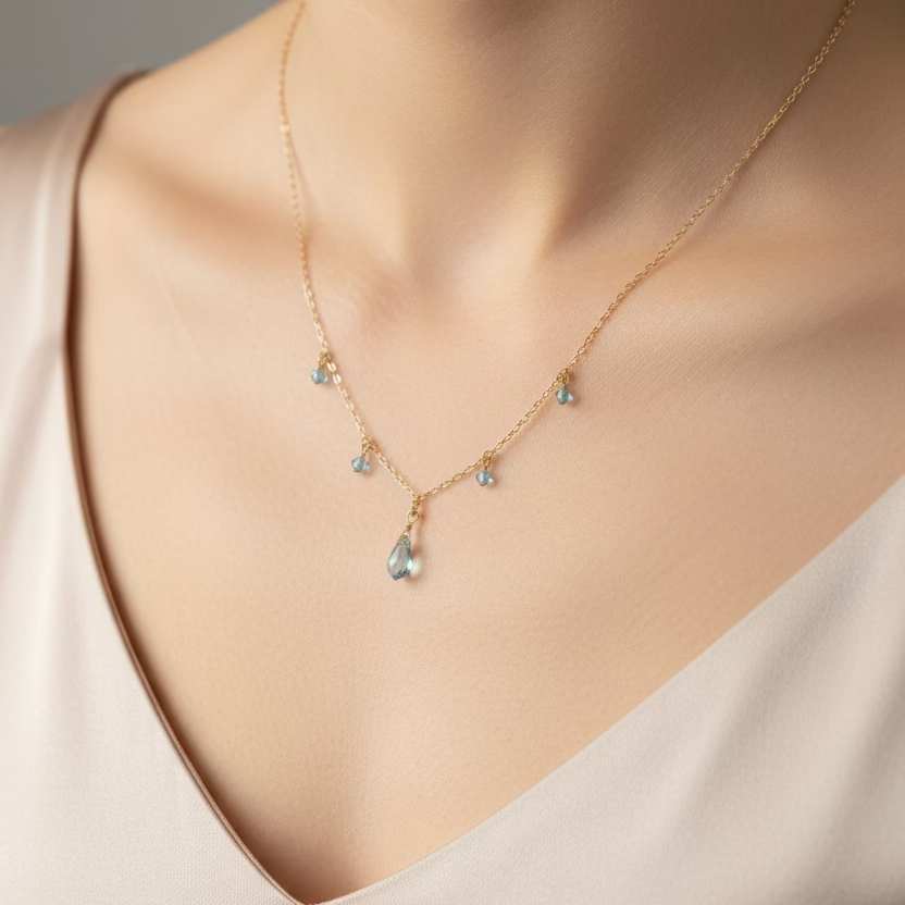 Blue Crystal Teardrop Necklace