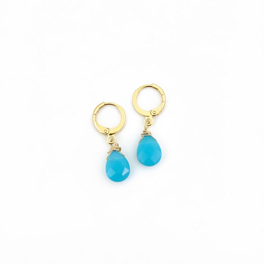 Aqua Blue Huggies Hoop Earrings