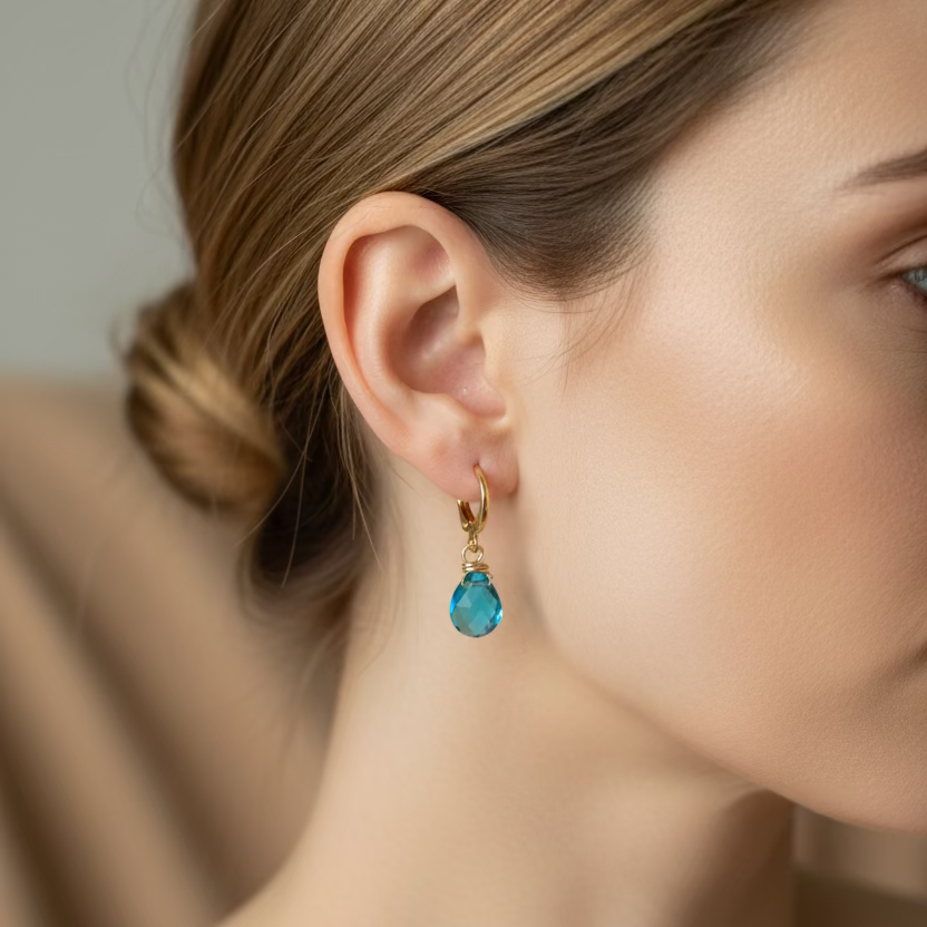 Caribbean Sea Blue Huggies Hoop Earrings