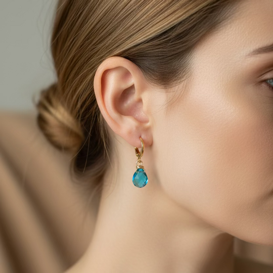 Caribbean Sea Blue Huggies Hoop Earrings
