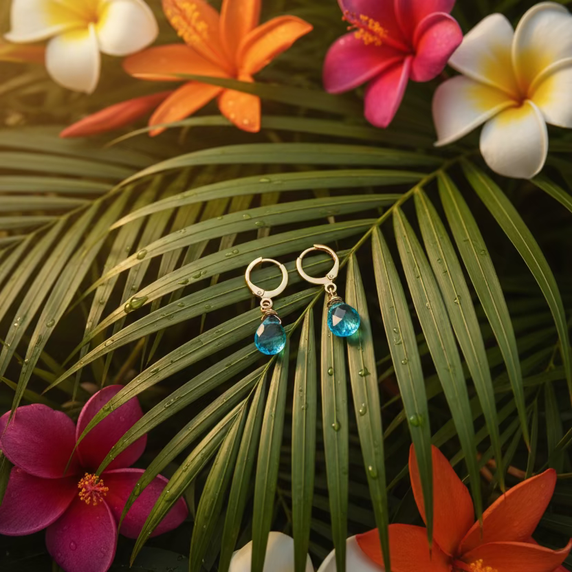 Caribbean Sea Blue Huggies Hoop Earrings