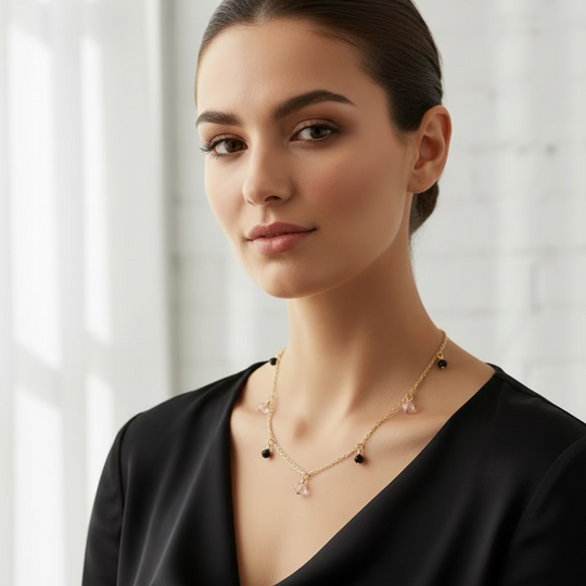 Pink Black Crystal Choker Necklace