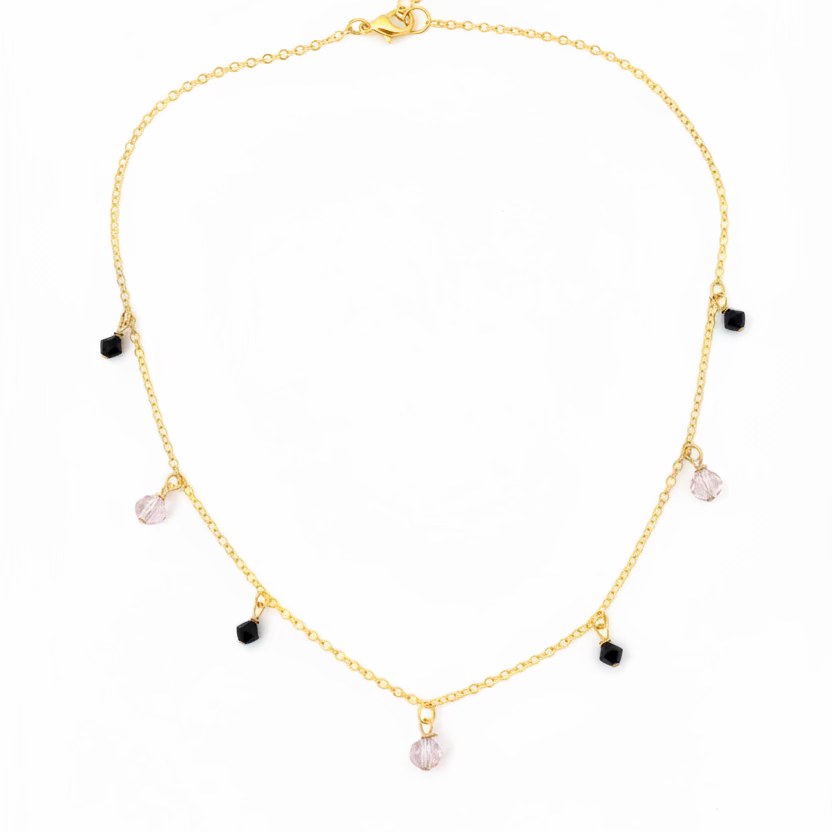 Pink Black Crystal Choker Necklace