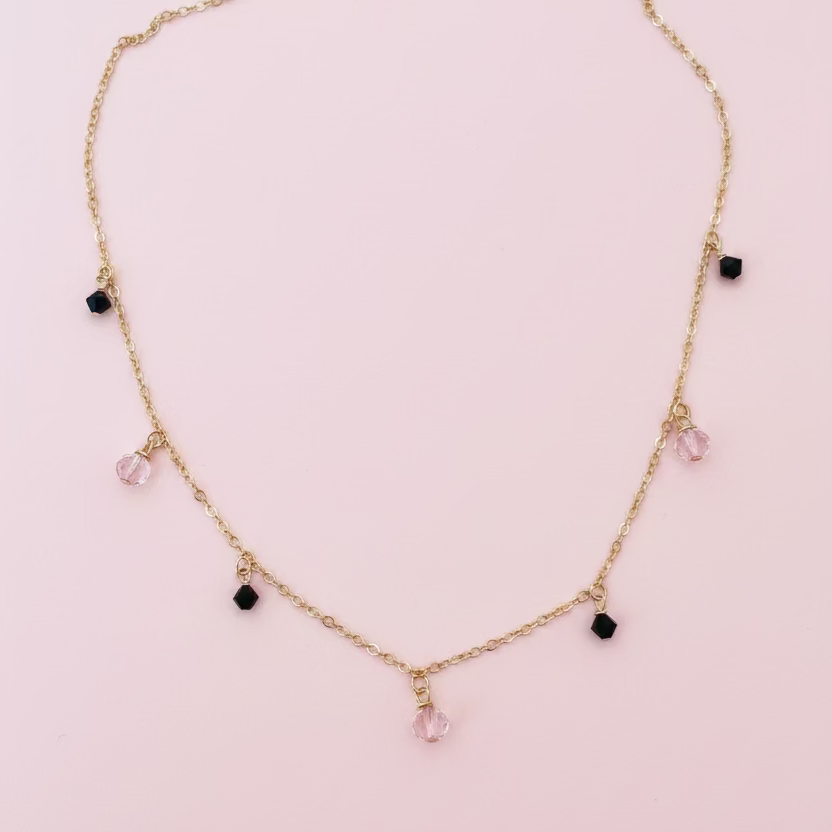 Pink Black Crystal Choker Necklace