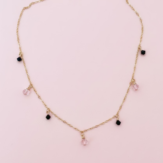 Pink Black Crystal Choker Necklace