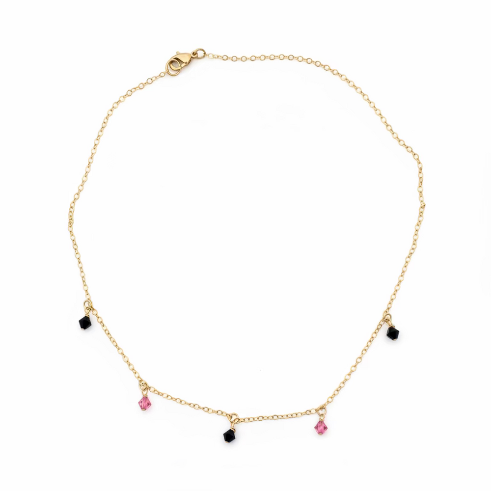 Pink Black Crystal Choker Necklace