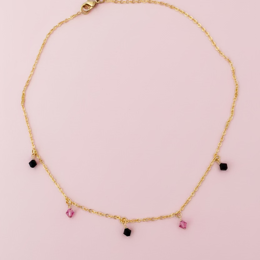 Pink Black Crystal Choker Necklace