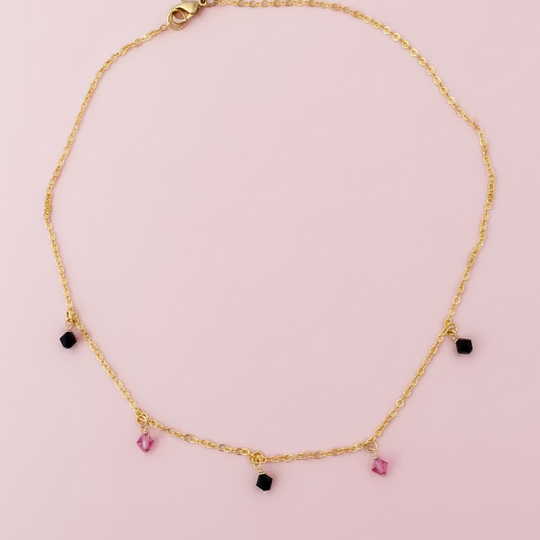 Pink Black Crystal Choker Necklace