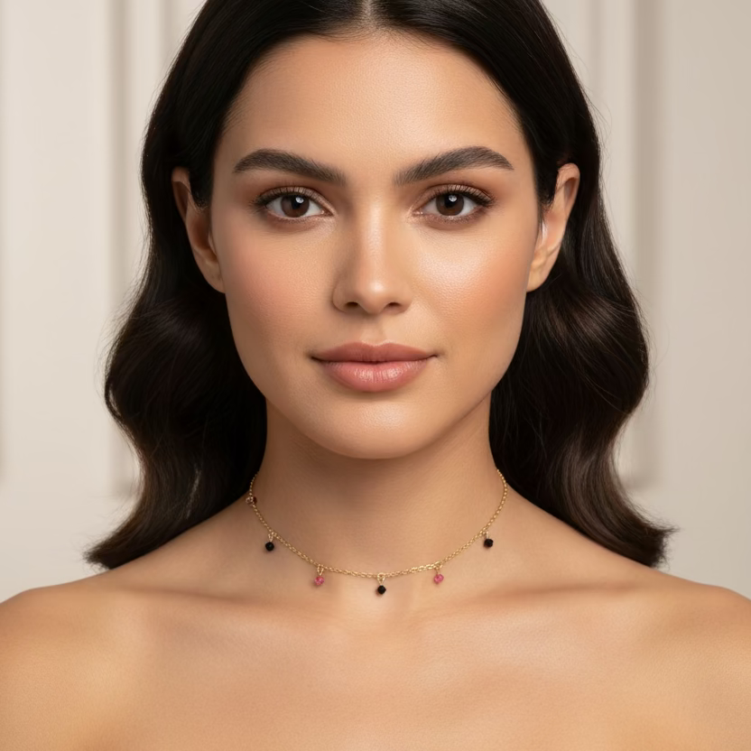 Pink Black Crystal Choker Necklace