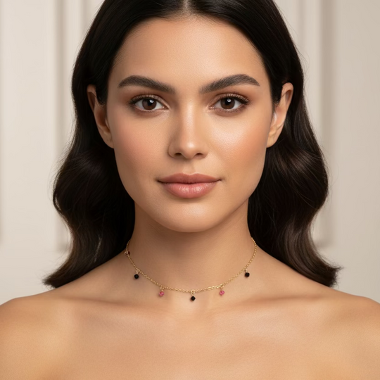 Pink Black Crystal Choker Necklace