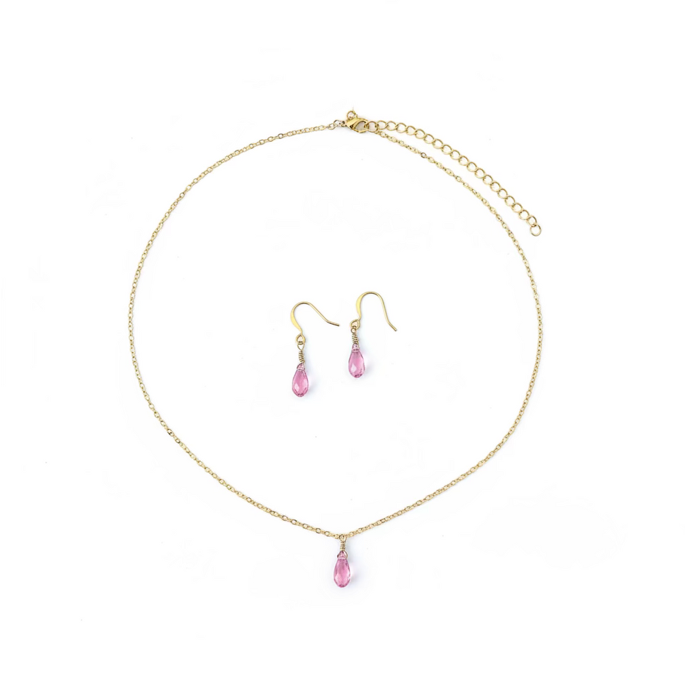 Pink Crystal Bridesmaid Jewelry Set – Necklace & Earrings
