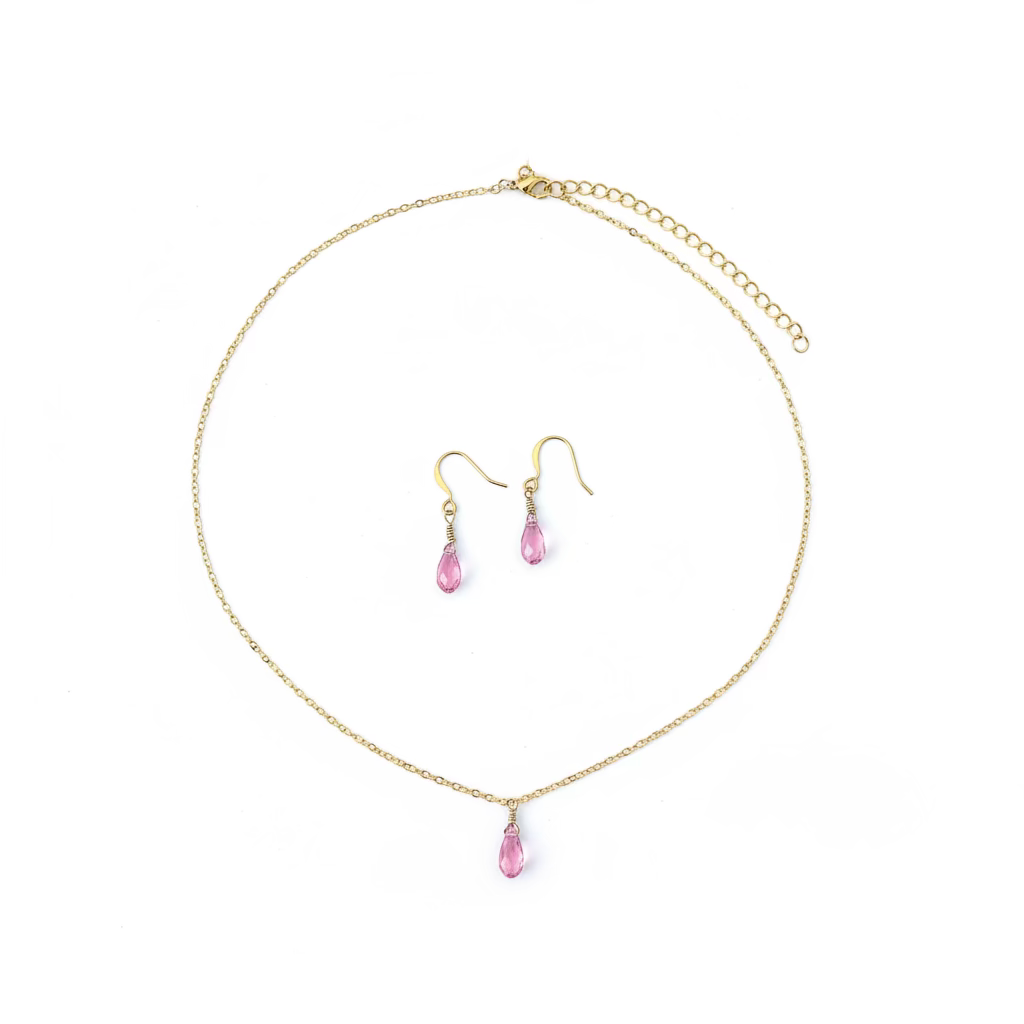 Pink Crystal Bridesmaid Jewelry Set – Necklace & Earrings