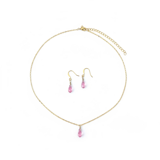 Pink Crystal Bridesmaid Jewelry Set – Necklace & Earrings