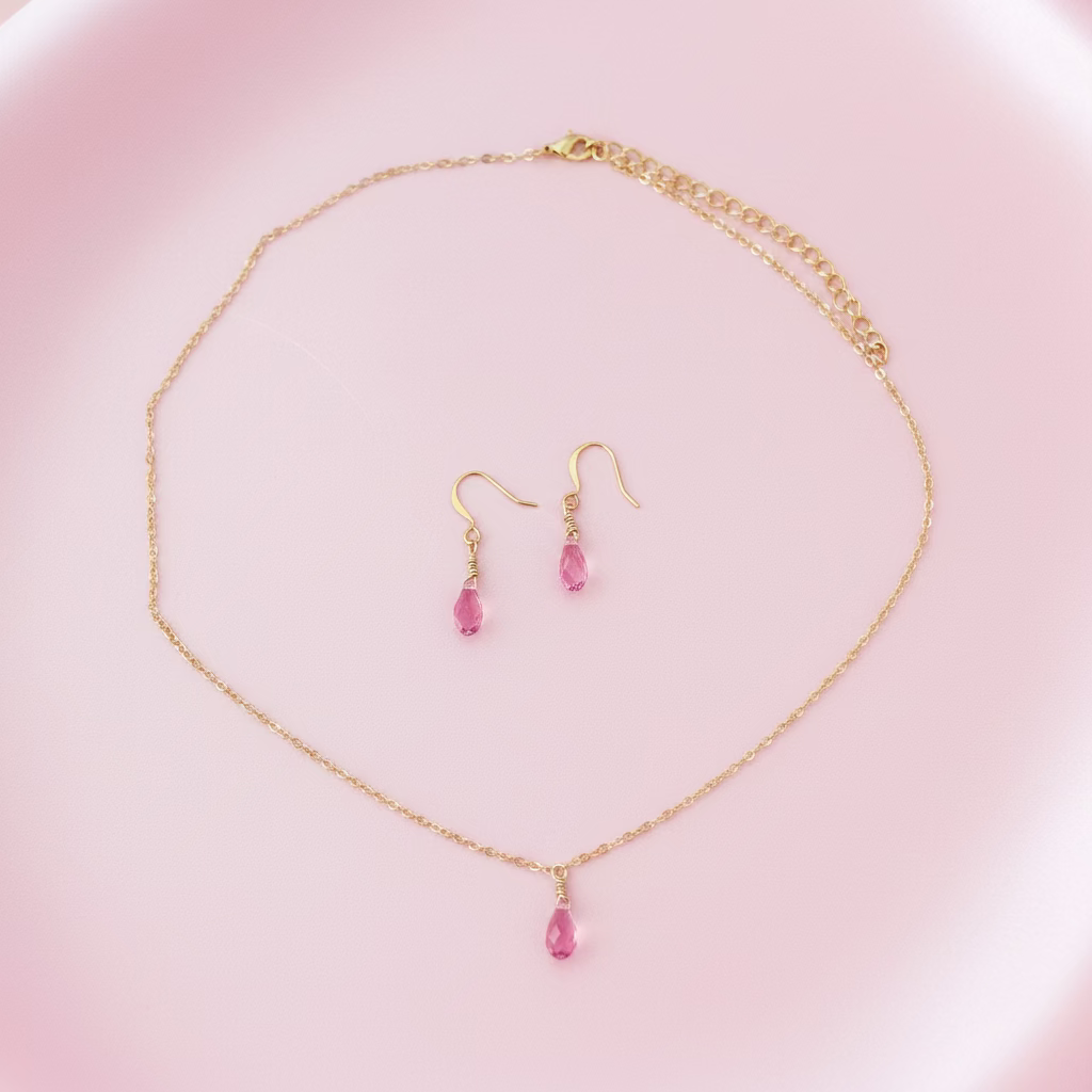 Pink Crystal Bridesmaid Jewelry Set – Necklace & Earrings
