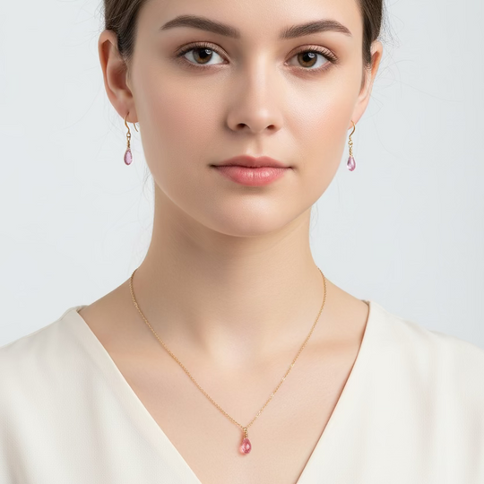 Pink Crystal Bridesmaid Jewelry Set – Necklace & Earrings