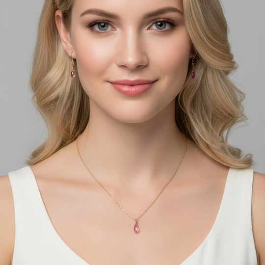 Pink Crystal Bridesmaid Jewelry Set – Necklace & Earrings