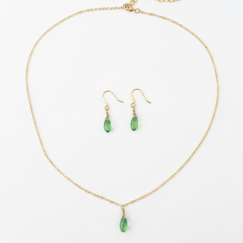 Peridot Green Crystal Bridesmaid Jewelry Set – Necklace & Earrings