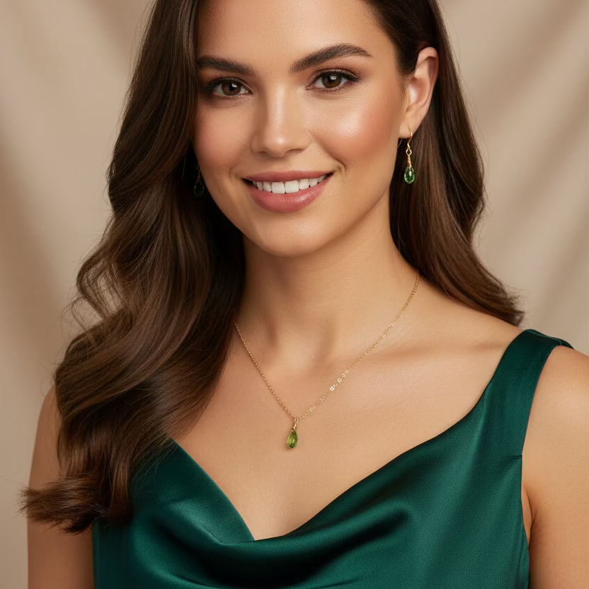 Peridot Green Crystal Bridesmaid Jewelry Set – Necklace & Earrings