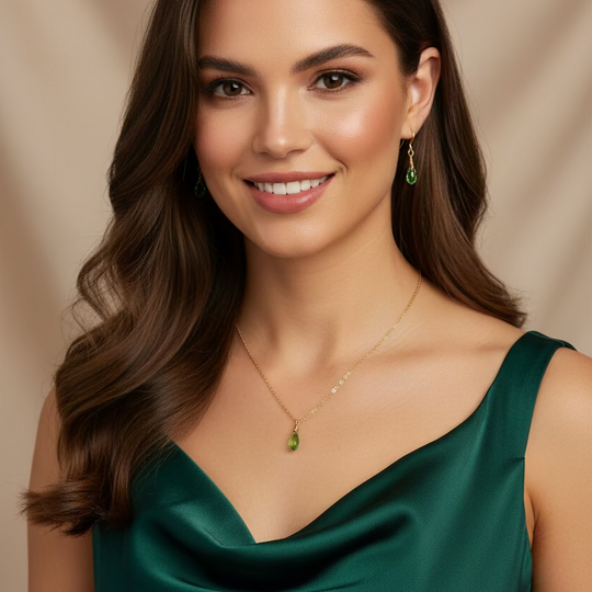 Peridot Green Crystal Bridesmaid Jewelry Set – Necklace & Earrings
