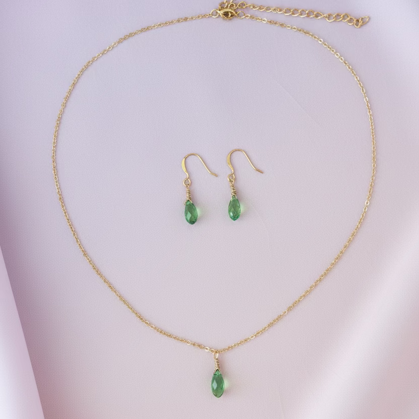 Peridot Green Crystal Bridesmaid Jewelry Set – Necklace & Earrings