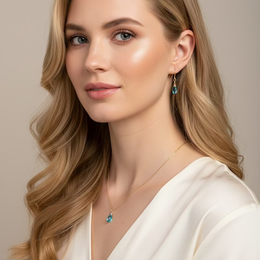 Aquamarine Blue Crystal Bridesmaid Jewelry Set – Necklace & Earrings