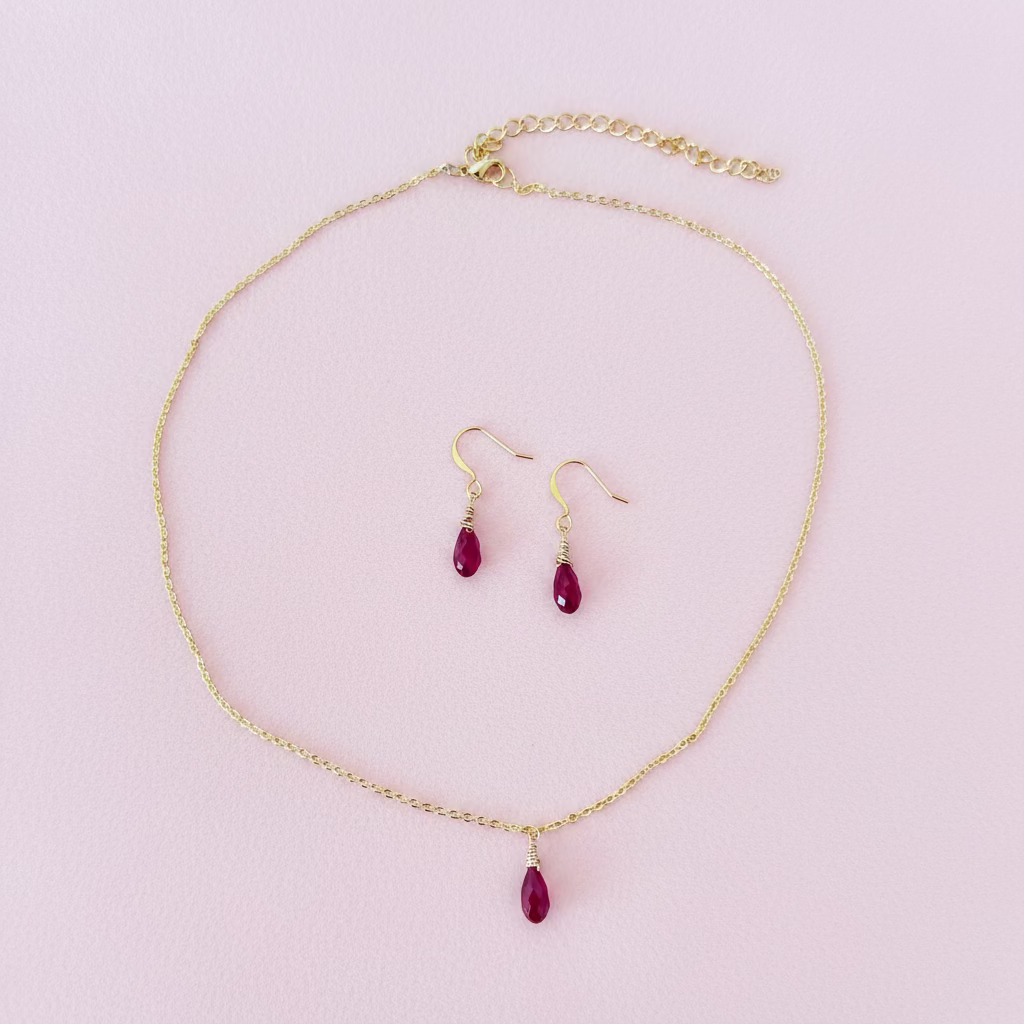 Ruby Red Crystal Bridesmaid Jewelry Set – Necklace & Earrings