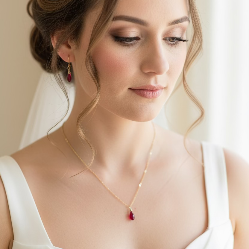 Ruby Red Crystal Bridesmaid Jewelry Set – Necklace & Earrings
