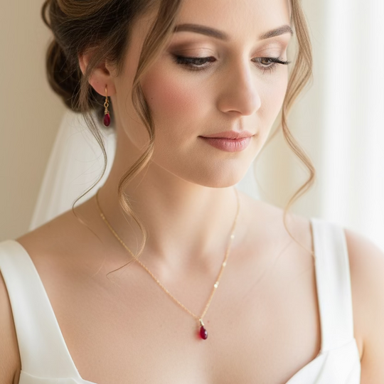 Ruby Red Crystal Bridesmaid Jewelry Set – Necklace & Earrings