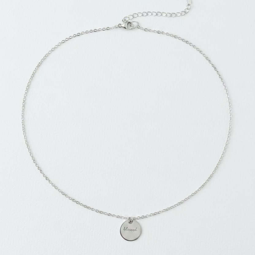 Silver Word Disk Necklace BLESSED